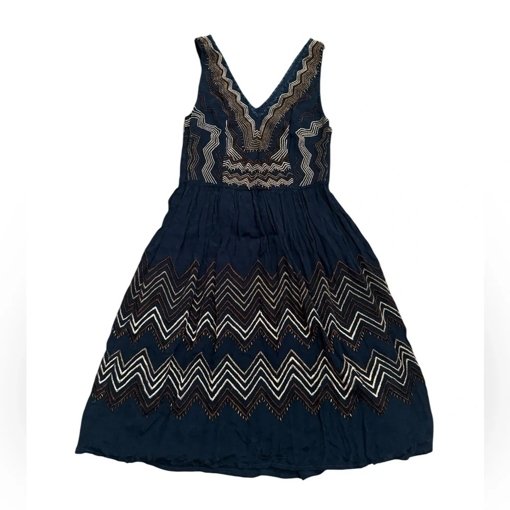 Anthropologie Meadow Rue Beaded Chevron Blue Dress Size 0 - Picture 5 of 10
